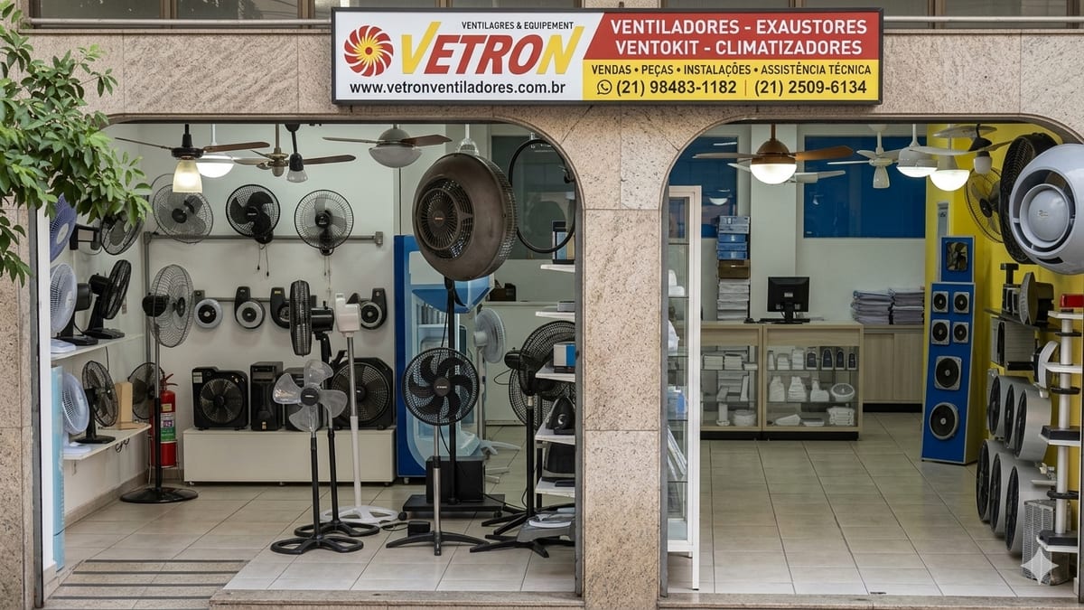 Showroom da Vetron com ventiladores e exaustores em exposição